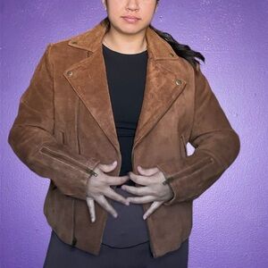 Real suede leather brown moto jacke